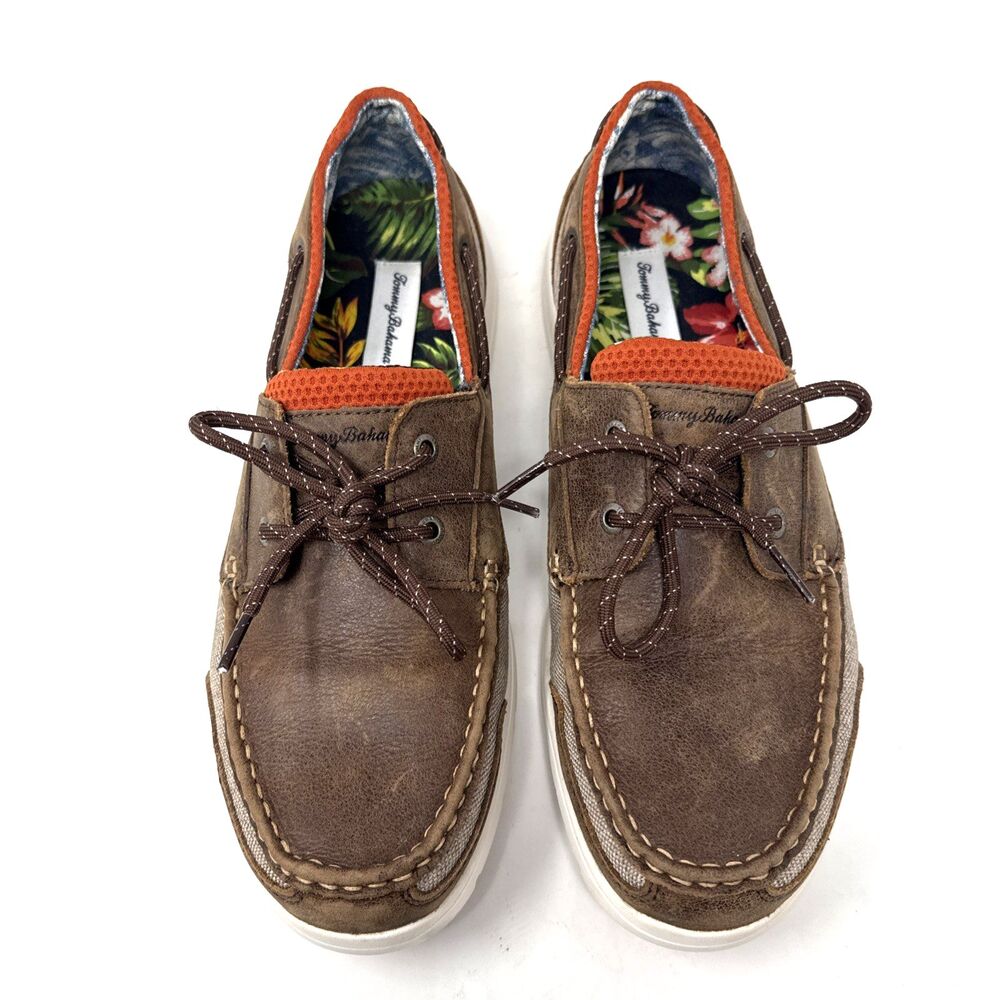 Tommy Bahama On Par Spectator Boat Deck Shoe Mens Sz 12 Brown Leather Tropical